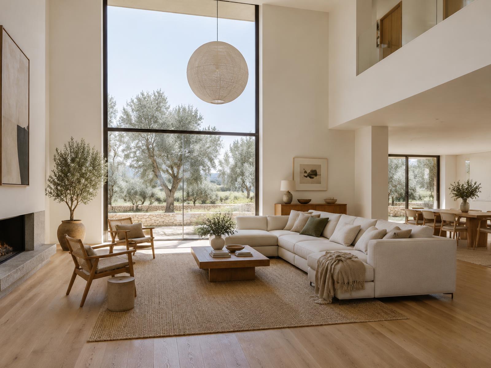 Salón a doble altura de vivienda de nueva construcción